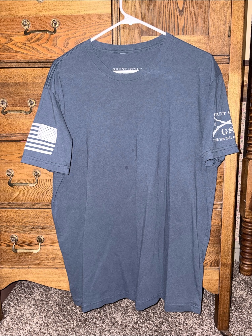 Grunt Style Navy Blue Short Sleeve Graphic Tee with Sleeve Flags